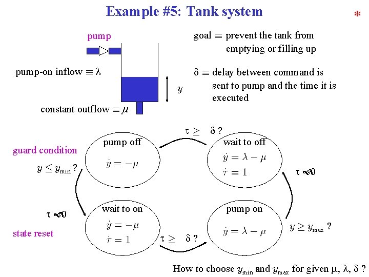 Example #5: Tank system goal ´ prevent the tank from emptying or filling up