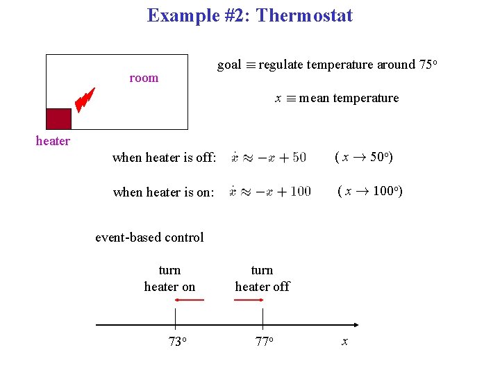 Example #2: Thermostat goal ´ regulate temperature around 75 o room x ´ mean