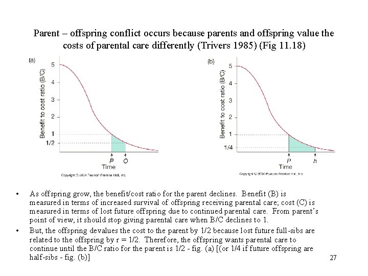 Parent – offspring conflict occurs because parents and offspring value the costs of parental