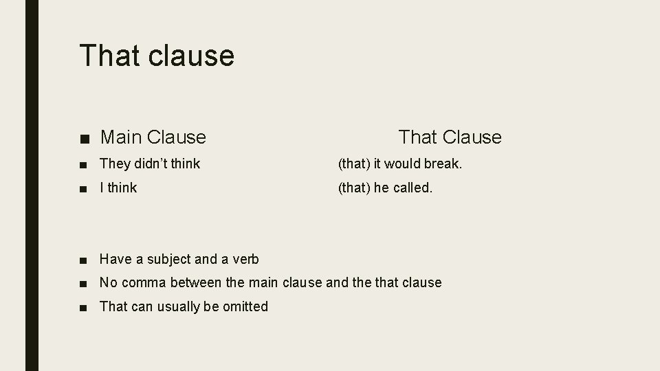 That clause ■ Main Clause That Clause ■ They didn’t think (that) it would