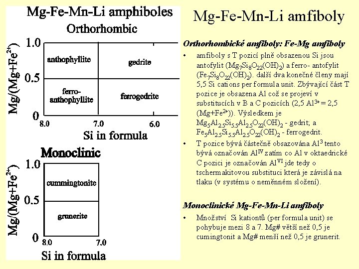 Mg-Fe-Mn-Li amfiboly Orthorhombické amfiboly: Fe-Mg amfiboly • • amfiboly s T pozicí plně obsazenou