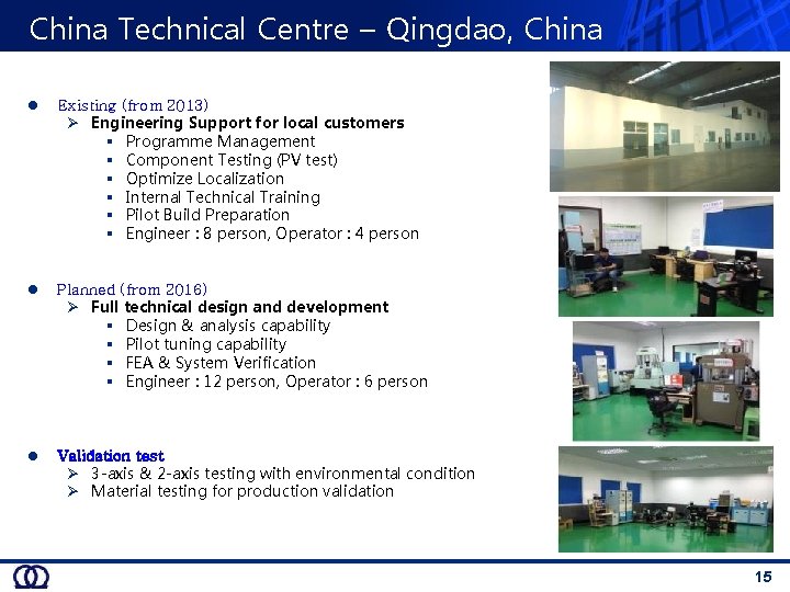 China Technical Centre – Qingdao, China l Existing (from 2013) Ø Engineering Support for