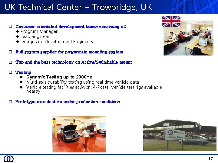 UK Technical Center – Trowbridge, UK q Customer orientated development teams consisting of: l