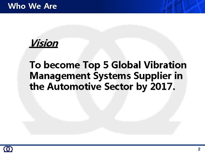 Who We Are Vision To become Top 5 Global Vibration Management Systems Supplier in