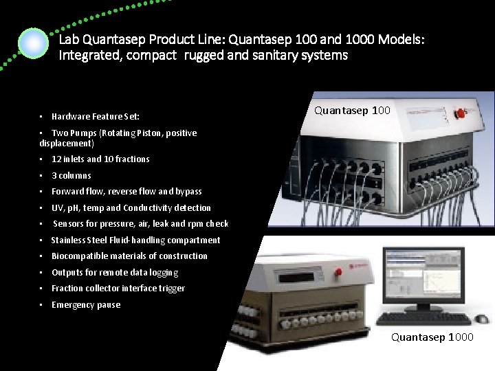 Lab Quantasep Product Line: Quantasep 100 and 1000 Models: Integrated, compact, rugged and sanitary Lab Quantasep Product Line: Quantasep 100 and 1000 Models: Integrated, compact, rugged and sanitary