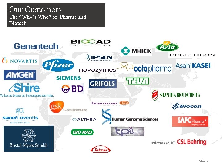 Our Customers The “Who’s Who” of Pharma and Biotech 4 confidential Our Customers The “Who’s Who” of Pharma and Biotech 4 confidential