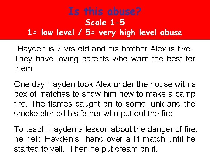 Is this abuse? Scale 1 -5 1= low level / 5= very high level