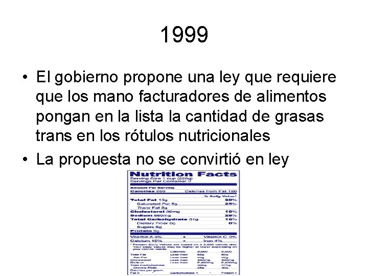 1999 • El gobierno propone una ley que requiere que los mano facturadores de