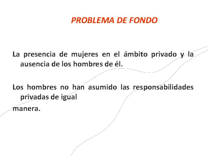 PROBLEMA DE FONDO La presencia de mujeres en el ámbito privado y la ausencia