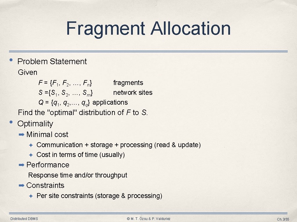 Fragment Allocation • Problem Statement Given F = {F 1, F 2, …, Fn} Fragment Allocation • Problem Statement Given F = {F 1, F 2, …, Fn}