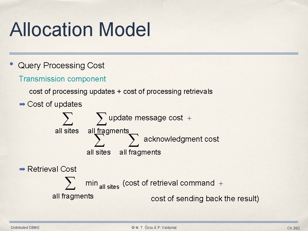 Allocation Model • Query Processing Cost Transmission component cost of processing updates + cost Allocation Model • Query Processing Cost Transmission component cost of processing updates + cost