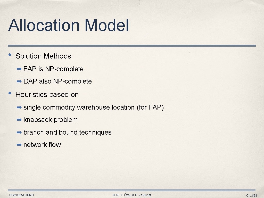 Allocation Model • Solution Methods ➡ FAP is NP-complete ➡ DAP also NP-complete • Allocation Model • Solution Methods ➡ FAP is NP-complete ➡ DAP also NP-complete •