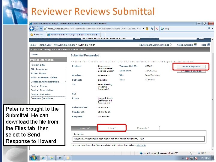 Reviewer Reviews Submittal Peter is brought to the Submittal. He can download the file Reviewer Reviews Submittal Peter is brought to the Submittal. He can download the file