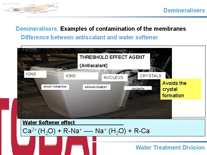 Demineralisers. Examples of contamination of the membranes Difference between antiscalant and water softener Antiscalant