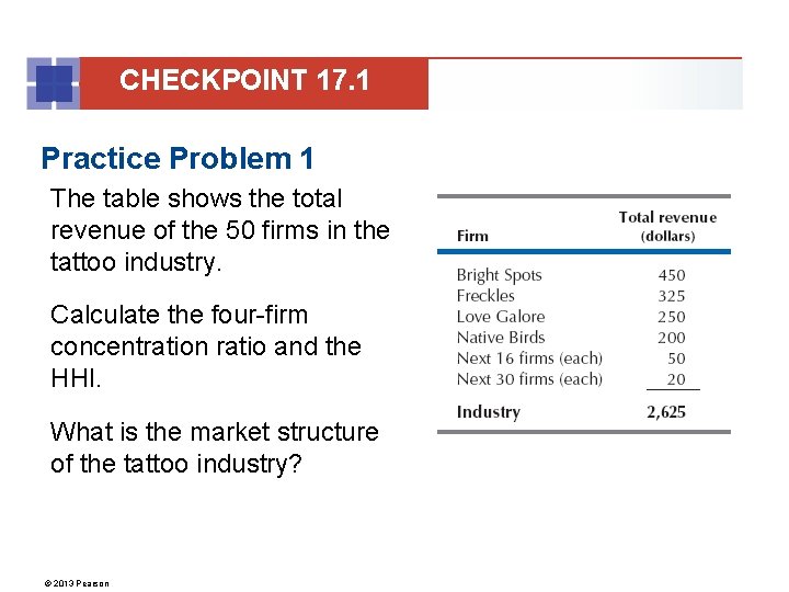 CHECKPOINT 17. 1 Practice Problem 1 The table shows the total revenue of the