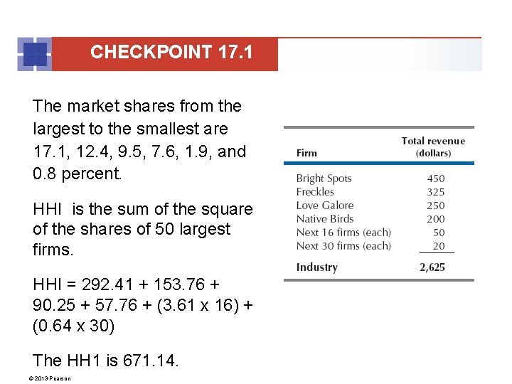 CHECKPOINT 17. 1 The market shares from the largest to the smallest are 17.