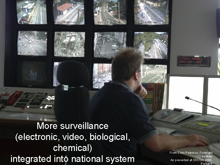 More surveillance (electronic, video, biological, chemical) integrated into national system From Chris Peterson, Foresight