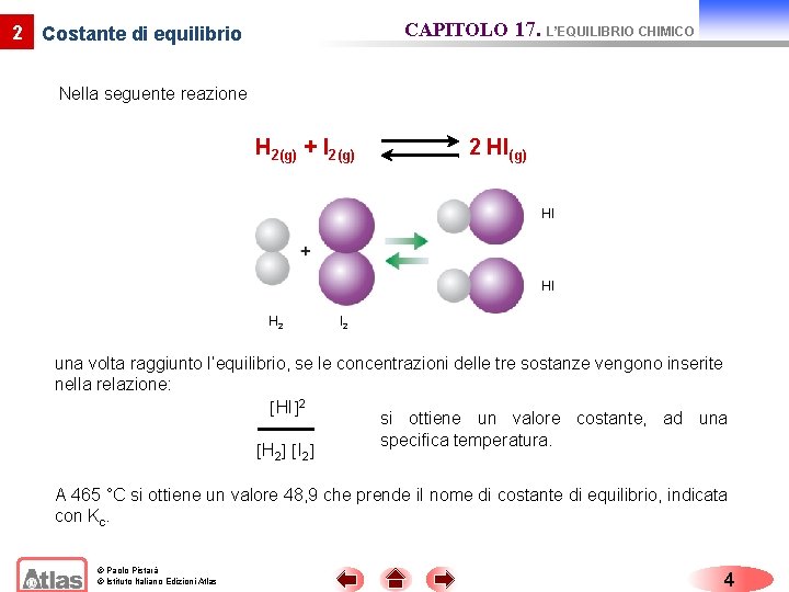 CAPITOLO 17. L’EQUILIBRIO CHIMICO 2 Costante di equilibrio Nella seguente reazione H 2(g) +