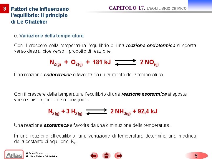 3 Fattori che influenzano l’equilibrio: il principio di Le Châtelier CAPITOLO 17. L’EQUILIBRIO CHIMICO