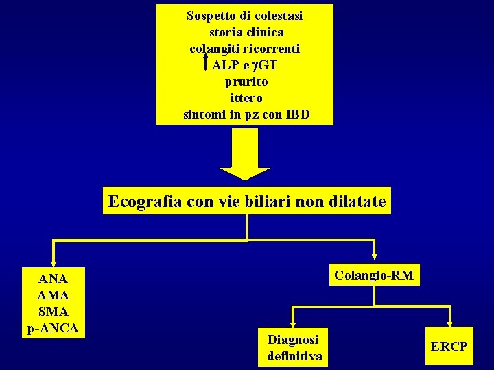 Sospetto di colestasi storia clinica colangiti ricorrenti ALP e GT prurito ittero sintomi in
