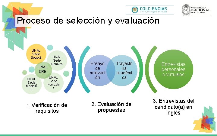 Proceso de selección y evaluación UNAL Sede Bogotá UNAL DRE UNAL Sede Medellí n