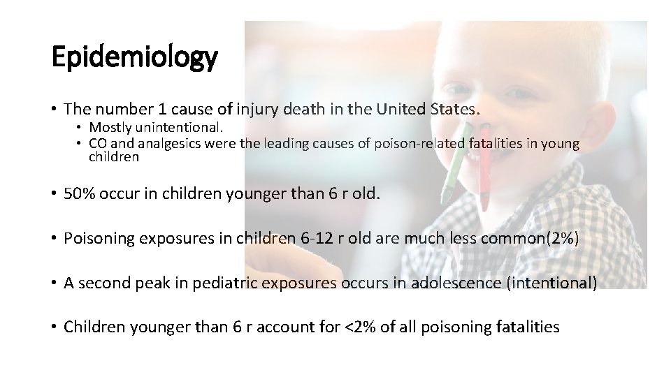 Epidemiology • The number 1 cause of injury death in the United States. •