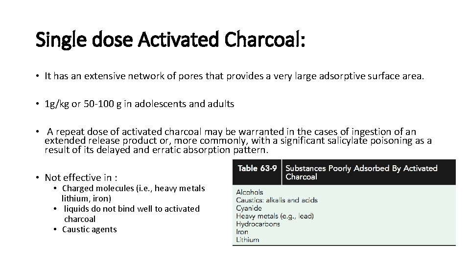 Single dose Activated Charcoal: • It has an extensive network of pores that provides