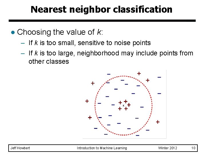 Nearest neighbor classification l Choosing the value of k: – If k is too