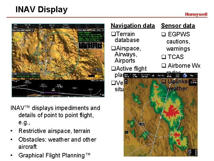 INAV Display Navigation data q. Terrain database q. Airspace, Airways, Airports q. Active flight