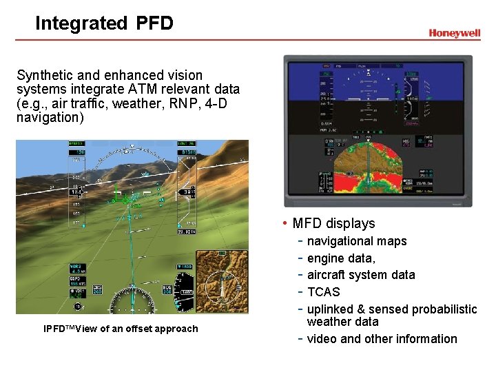 Integrated PFD Synthetic and enhanced vision systems integrate ATM relevant data (e. g. ,