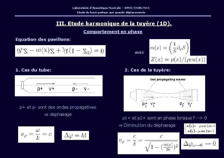 Laboratoire d’Acoustique Musicale – UPMC/CNRS/MCC Etude du haut-parleur aux grands déplacements III. Etude harmonique