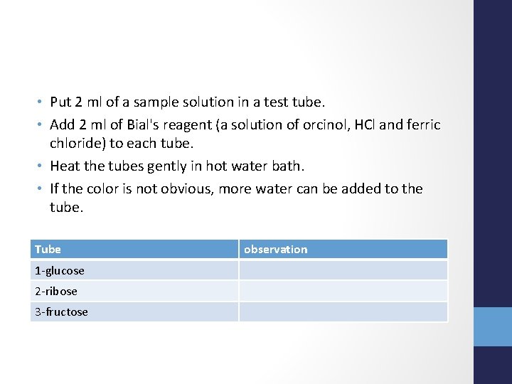  • Put 2 ml of a sample solution in a test tube. •