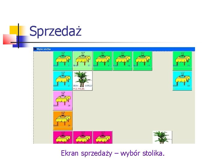 Sprzedaż Ekran sprzedaży – wybór stolika. 