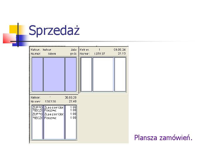 Sprzedaż Plansza zamówień. 