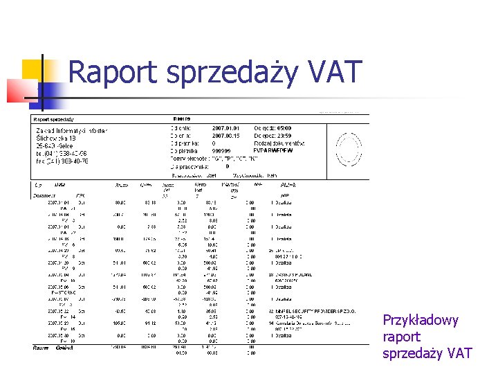 Raport sprzedaży VAT Przykładowy raport sprzedaży VAT 