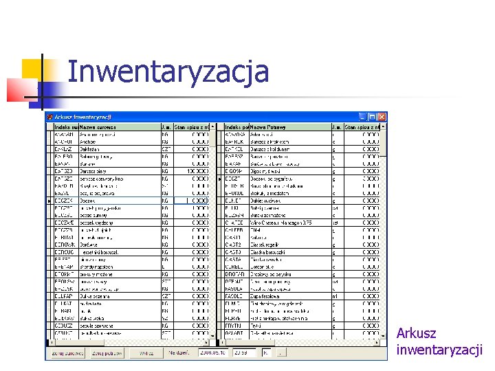 Inwentaryzacja Arkusz inwentaryzacji 