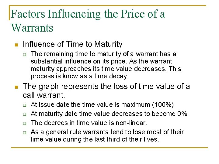 Factors Influencing the Price of a Warrants n Influence of Time to Maturity q