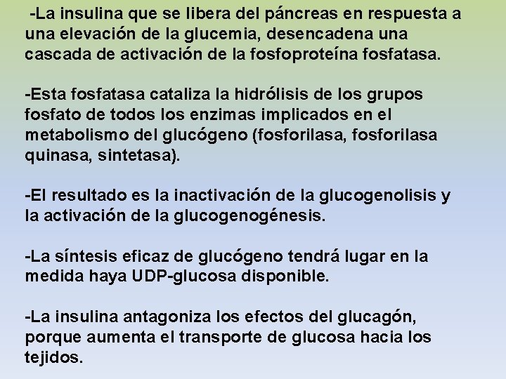 -La insulina que se libera del páncreas en respuesta a una elevación de la