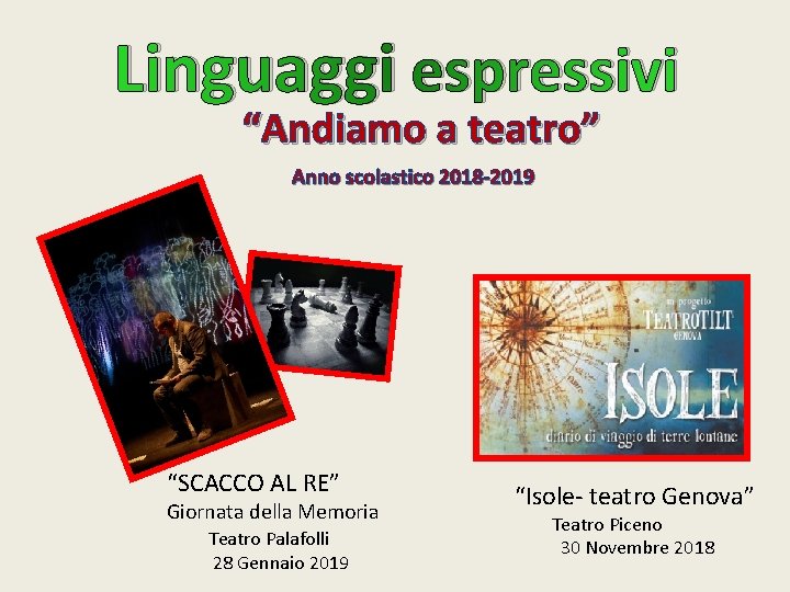 Linguaggi espressivi “Andiamo a teatro” Anno scolastico 2018 -2019 “SCACCO AL RE” Giornata della