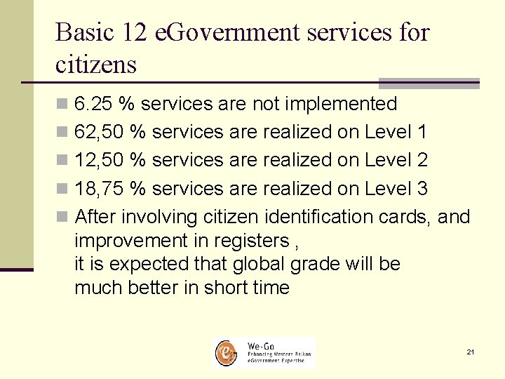 Basic 12 e. Government services for citizens n 6. 25 % services are not