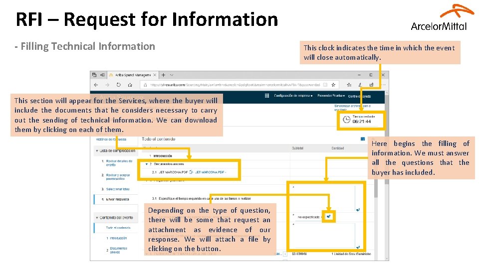 RFI – Request for Information - Filling Technical Information This clock indicates the time