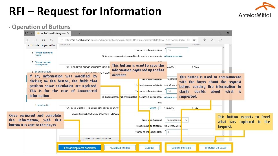 RFI – Request for Information - Operation of Buttons If any information was modified,