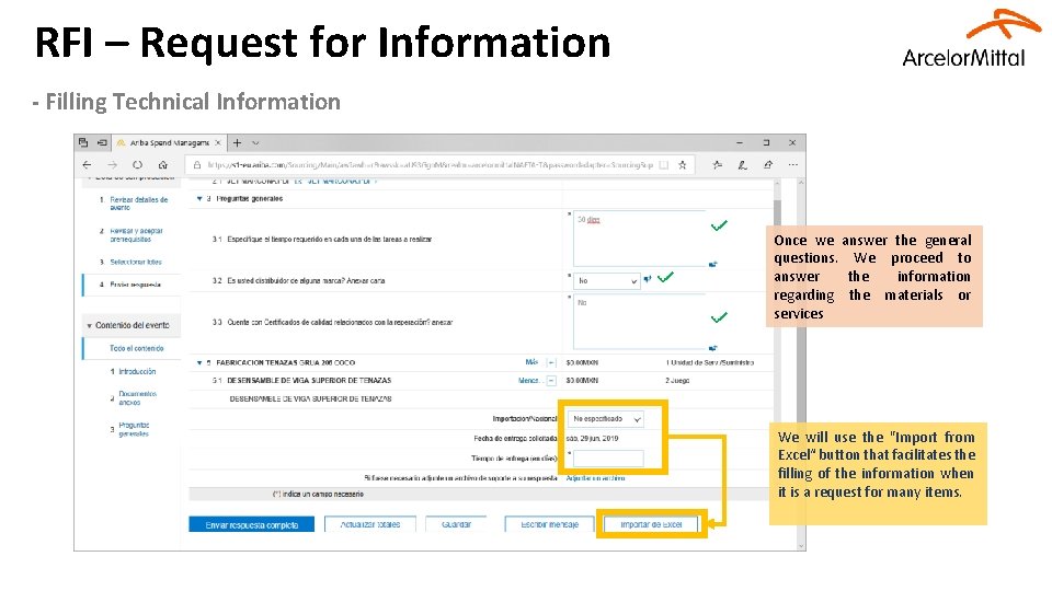 RFI – Request for Information - Filling Technical Information Once we answer the general