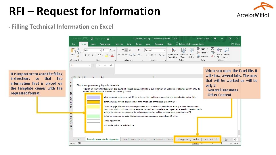 RFI – Request for Information - Filling Technical Information en Excel It is important