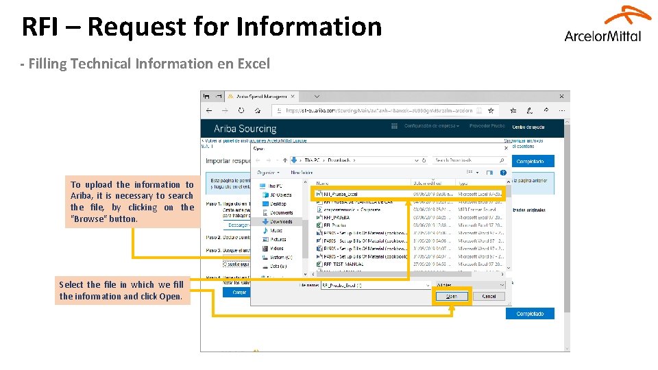 RFI – Request for Information - Filling Technical Information en Excel To upload the