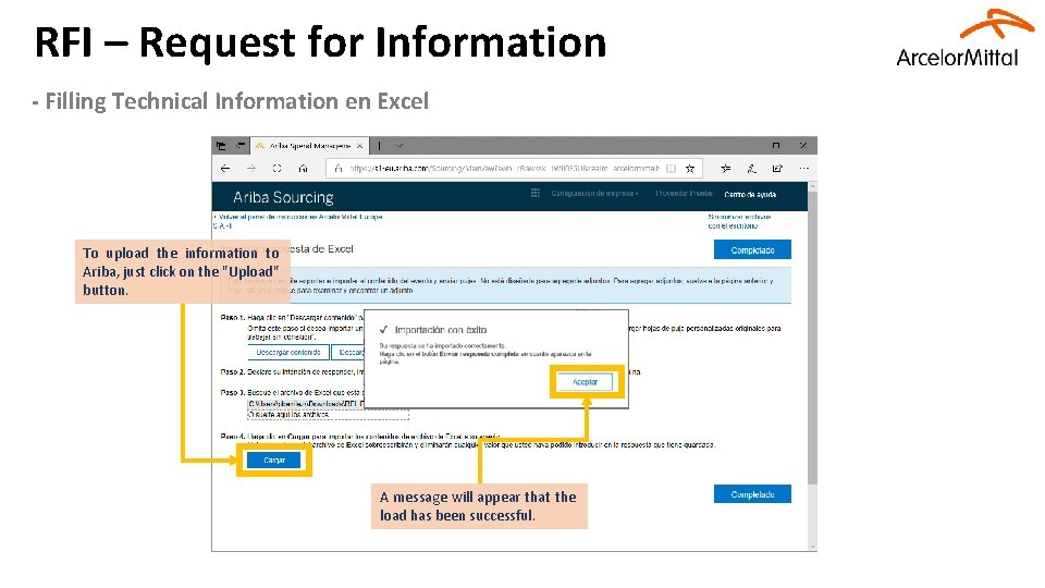 RFI – Request for Information - Filling Technical Information en Excel To upload the