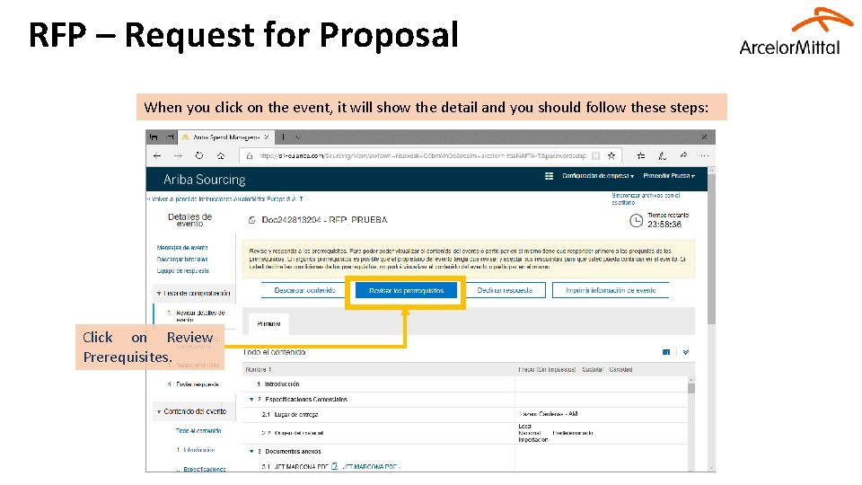 RFP – Request for Proposal When you click on the event, it will show