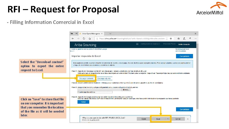 RFI – Request for Proposal - Filling Information Comercial in Excel Select the "Download