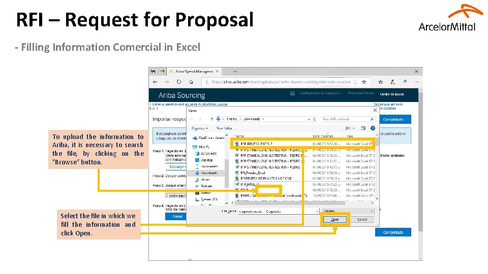 RFI – Request for Proposal - Filling Information Comercial in Excel To upload the