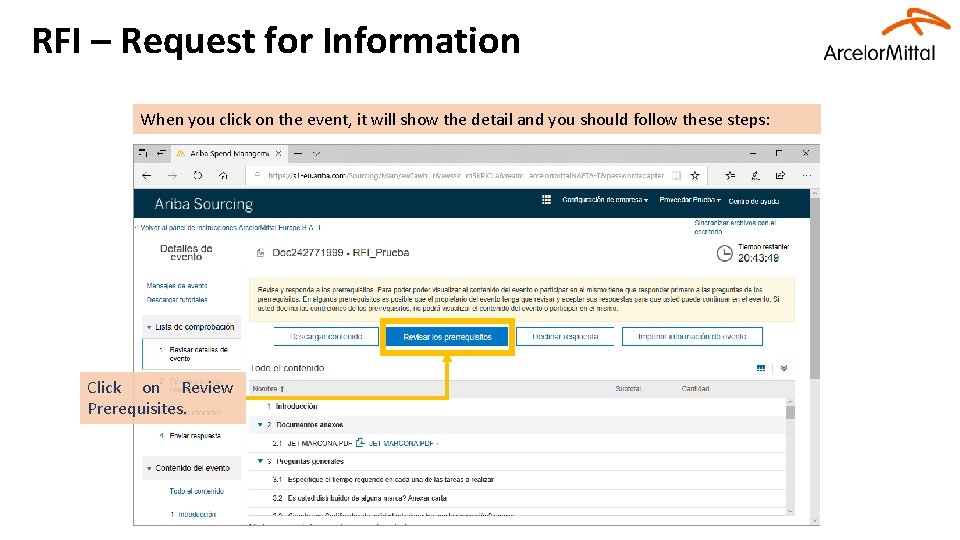 RFI – Request for Information When you click on the event, it will show